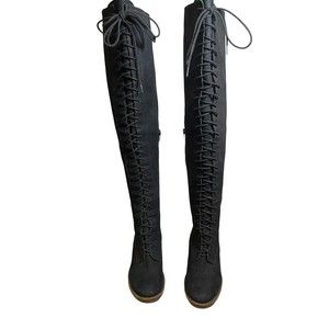 Lucky Brand Riddick Womens Round Toe Leather Black Over the Knee Boot Size‎ 6.